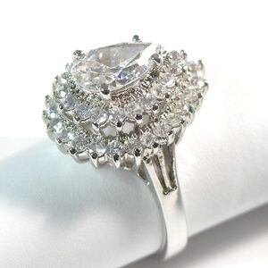 LINDENWOLD Vintage Cocktail Ring- 925 Sterling - Pear CZ w/ baguettes Size10